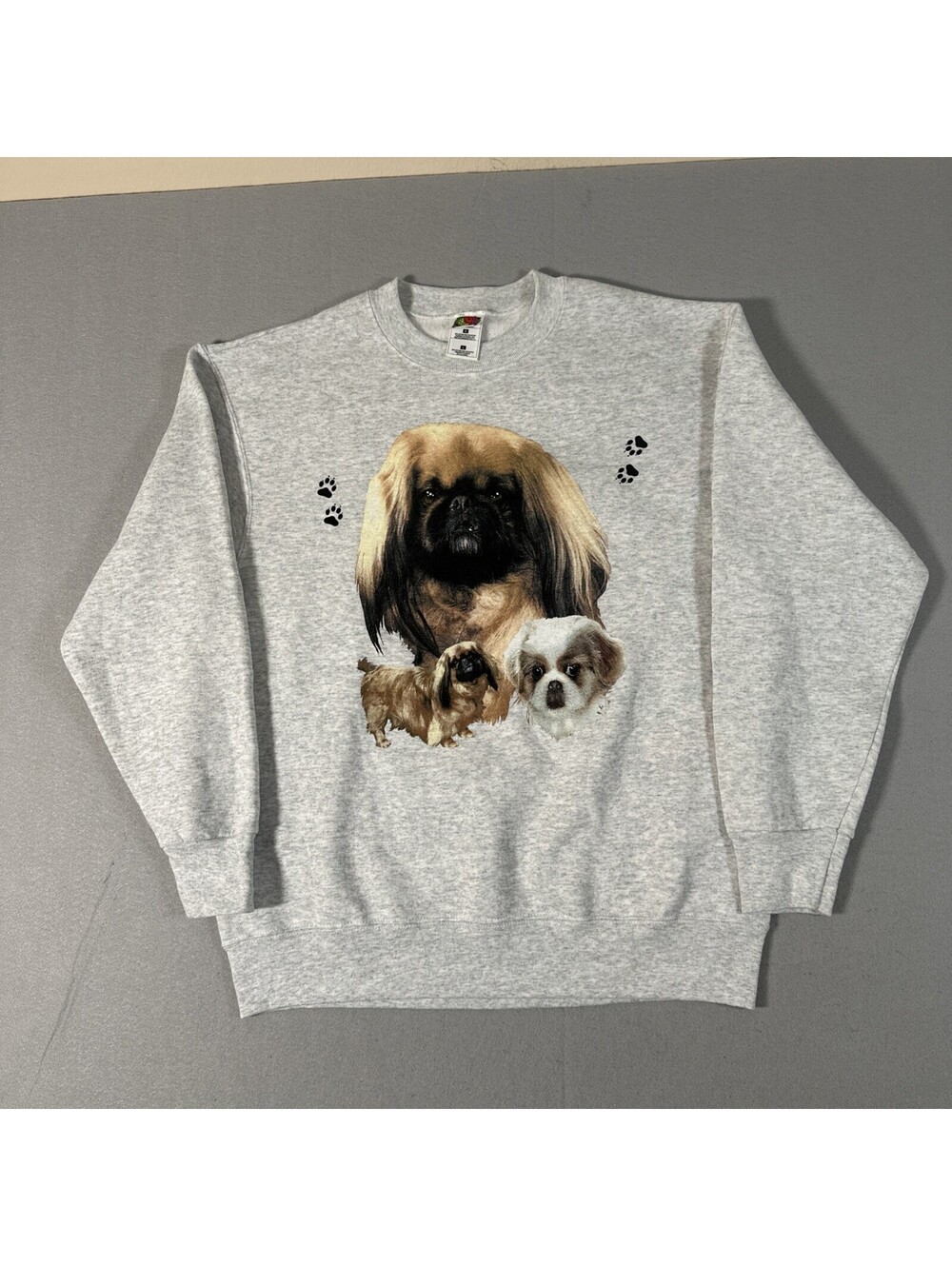Vintage Pekingese Sweatshirt Large Heather Gray Graphic Dog Nature